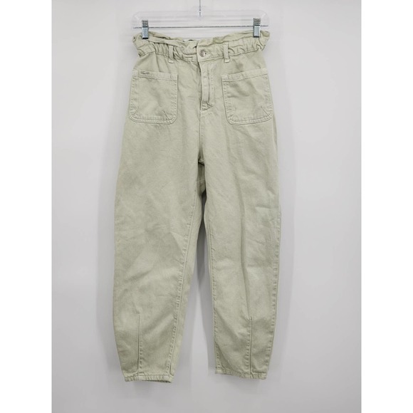 Zara Jeans Zara Z975 Baggy Paperbag Jeans In Light Green Size 4